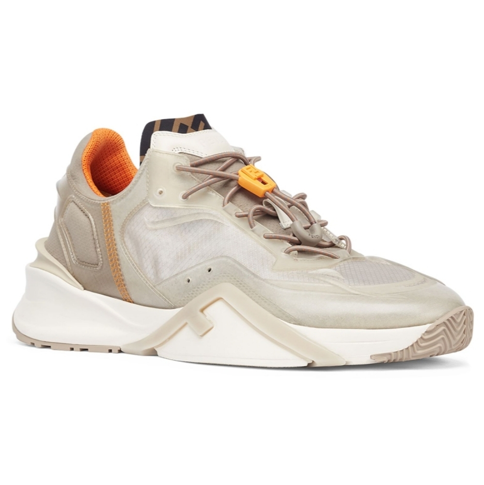 NWT$930 Fendi FLOW Beige Nylon Lowtop Leather Running Sneakers Sz US 12 Fendi 11 - Picture 5 of 16